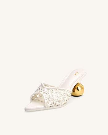 Mules Ellie à Talon Sphérique Tressé - Blanc