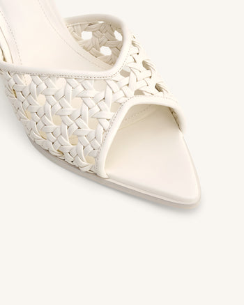 Mules Ellie à Talon Sphérique Tressé - Blanc