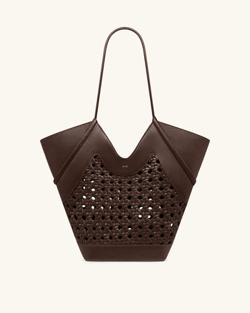 Sac fourre-tout à empiècement tissé Maribel - Marron foncé