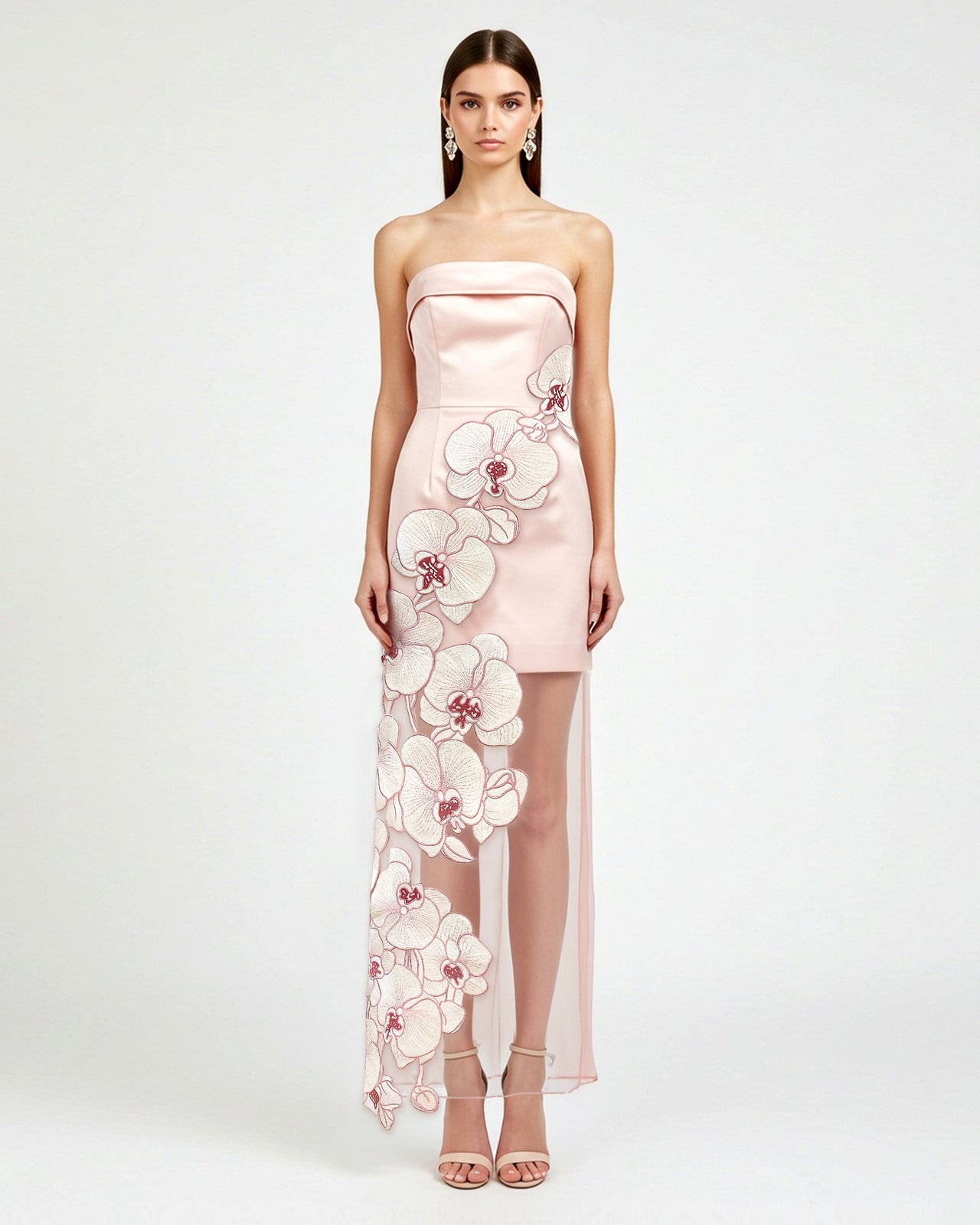 Robe brodée d'orchidée - Rose