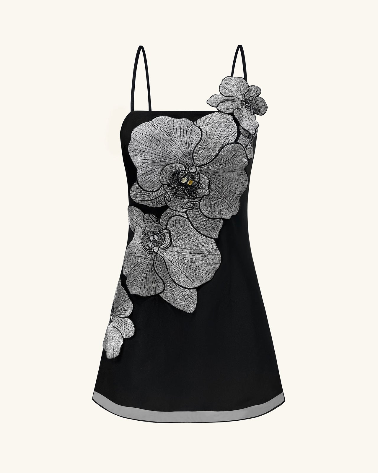 Robe courte à appliqués orchidée - Noir/Argent