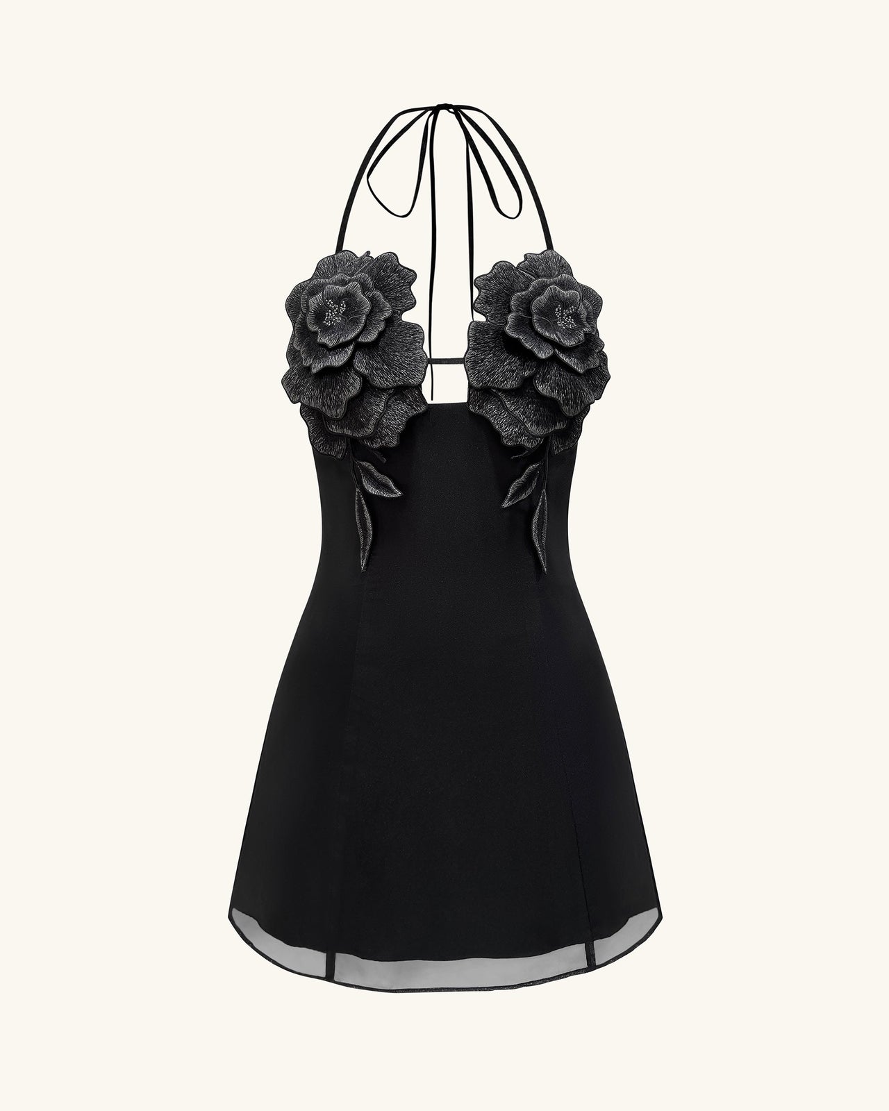 Robe Mini Brodée de Fleurs - Noire