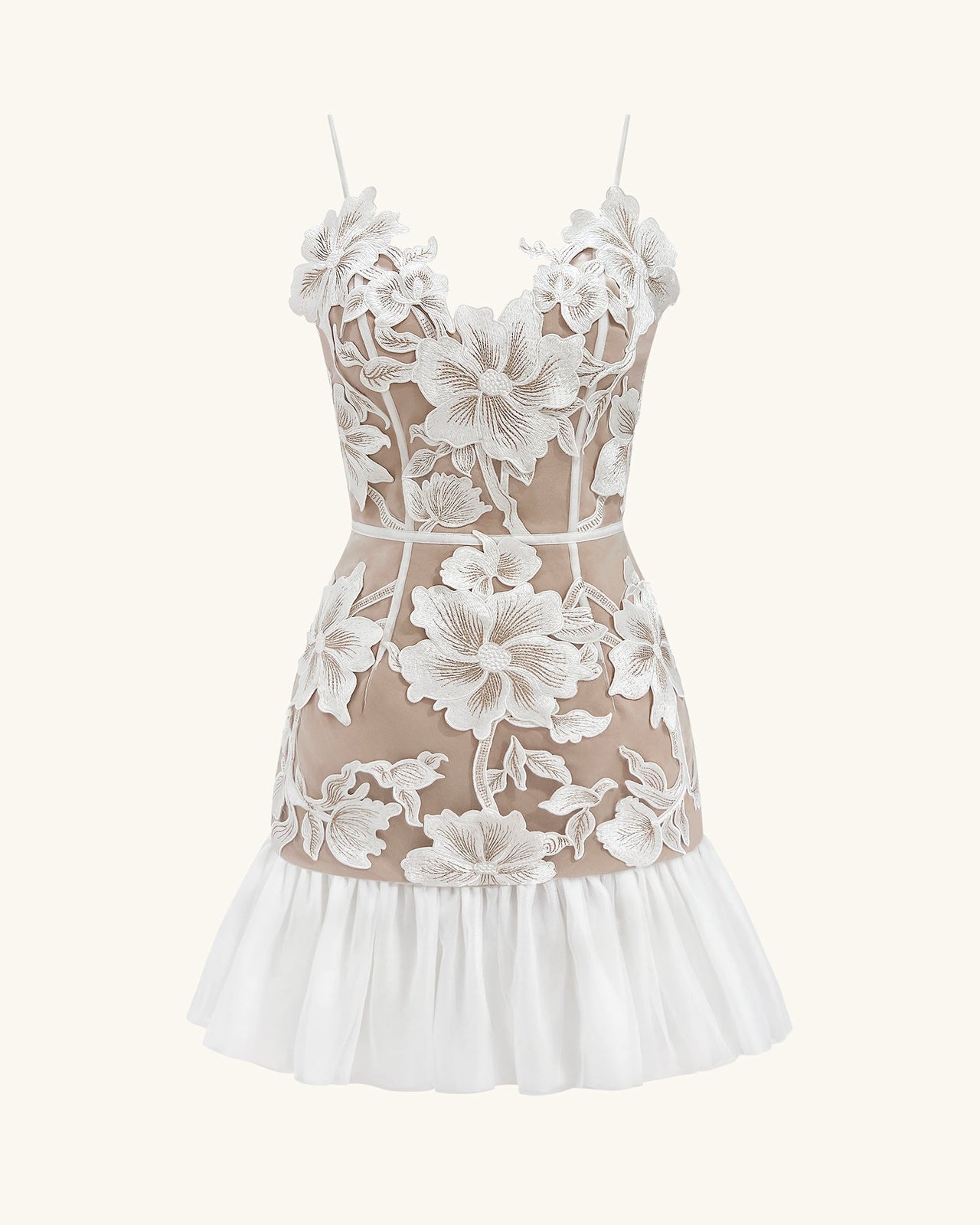 Robe Mini Fleurie à Bretelles - Blanc