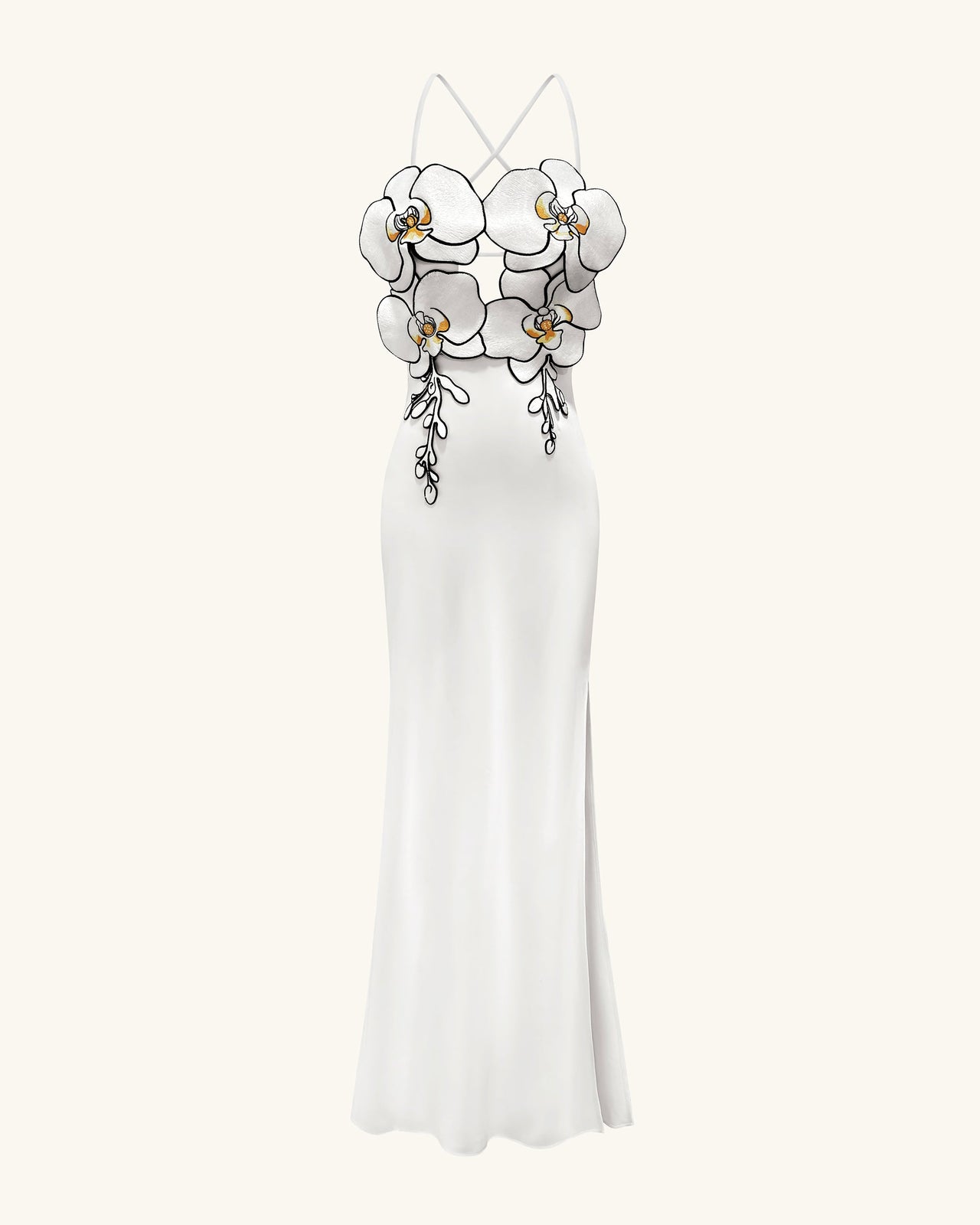 Robe Brodée Orchidée - Blanc/Noir