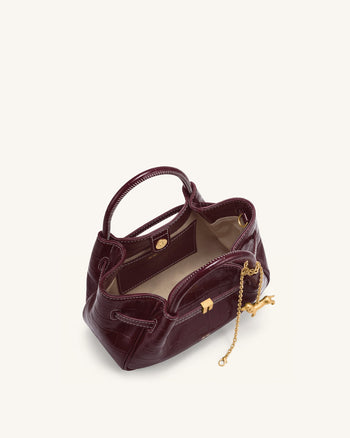 Maeve Mini sac à main avec breloque teckel - Effet croco bordeaux