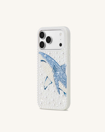Coque de téléphone requin en perles - Blanc