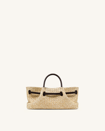 Maeve Sac cabas en paille synthétique avec breloque teckel en métal - Marron