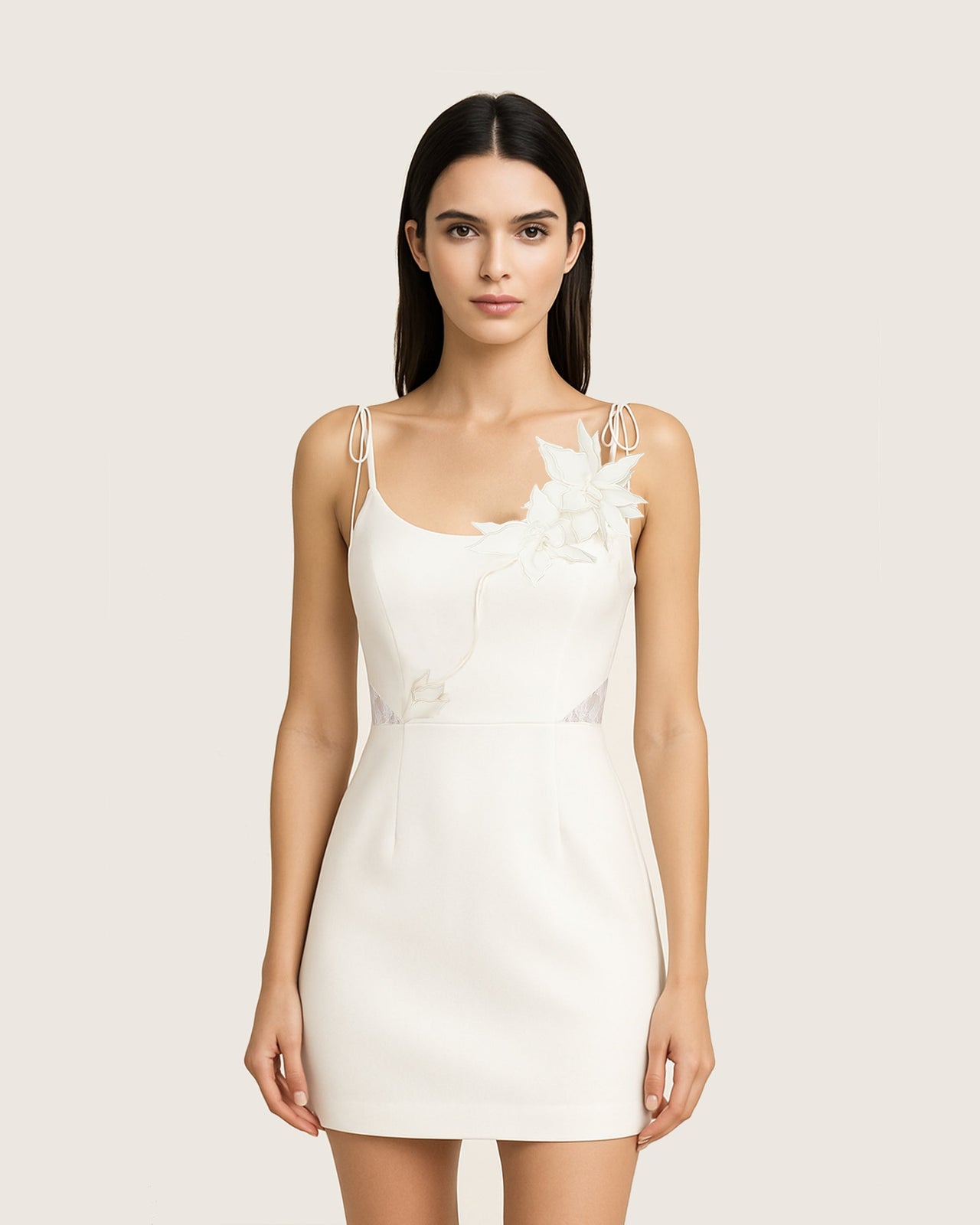 Robe à Nœud Motif Vigne Florale - Blanche