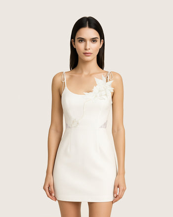 Robe à Nœud Motif Vigne Florale - Blanche