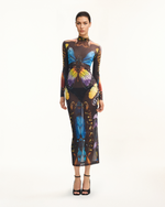 Robe longue en tulle à motif papillon – Multicolore