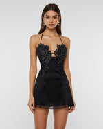 Robe Mini Brodée de Fleurs - Noire