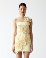 Robe courte mini crochet avec application florale - Jaune