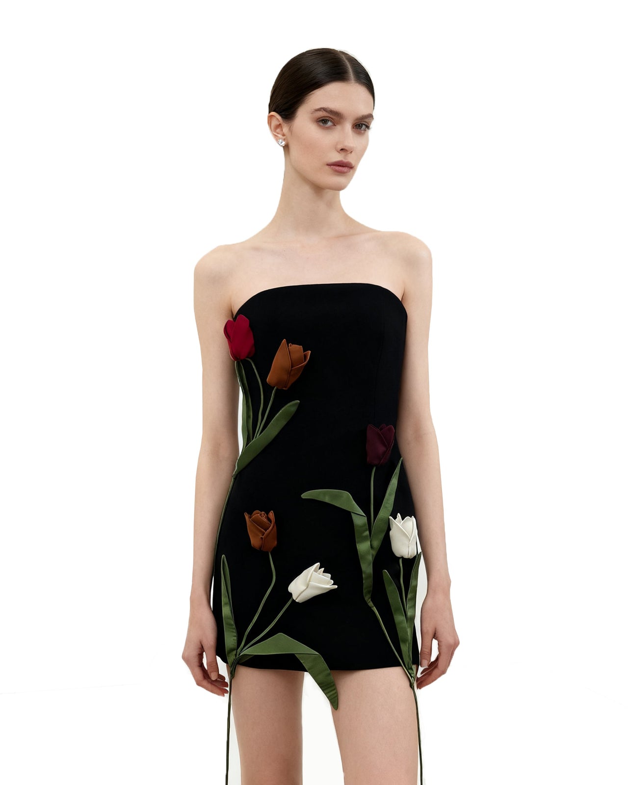Robe bustier avec application de tulipe - Noir
