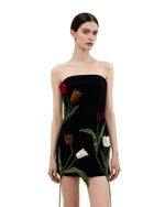 Robe bustier avec application de tulipe - Noir