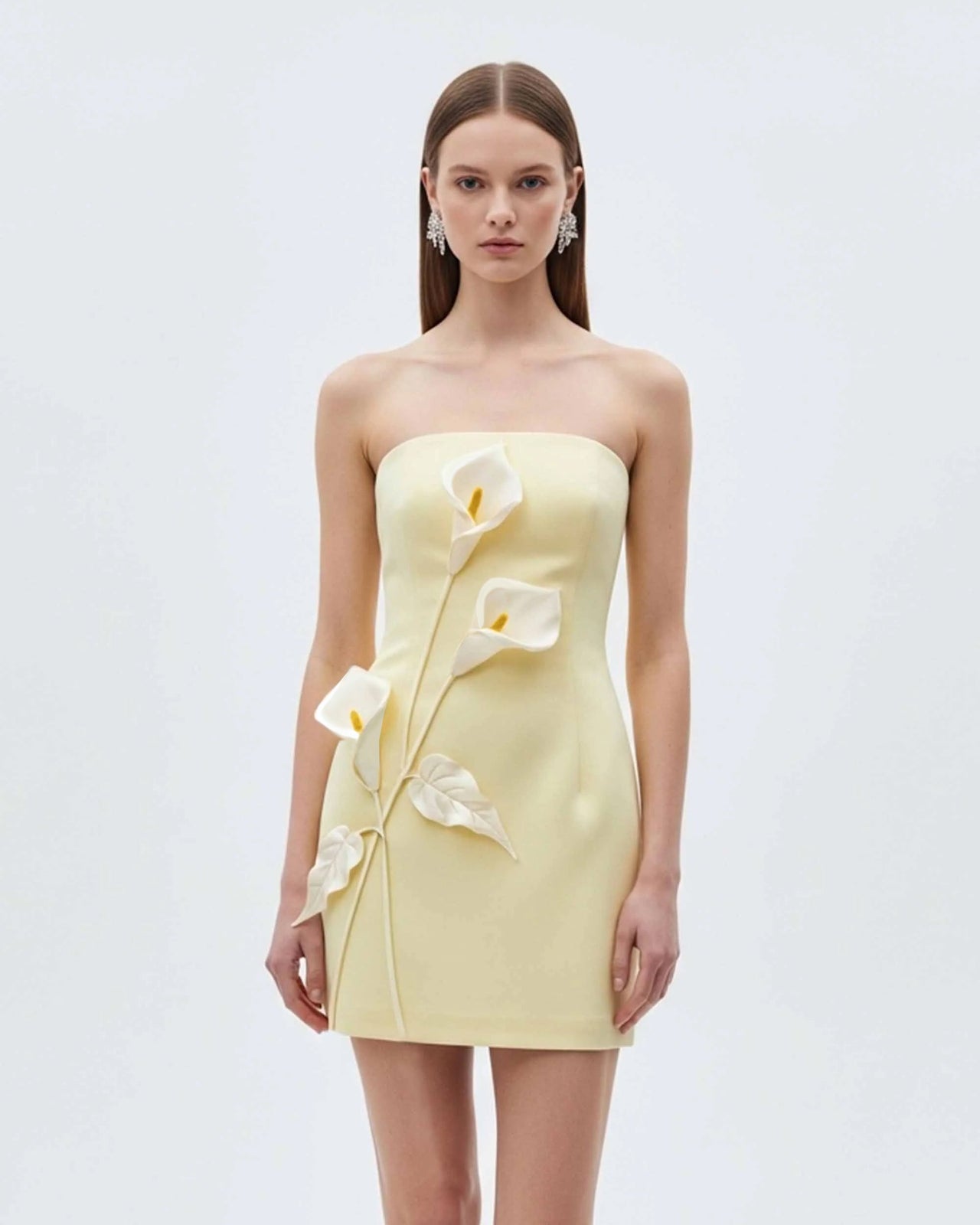 Robe bustier à appliques florales - Jaune