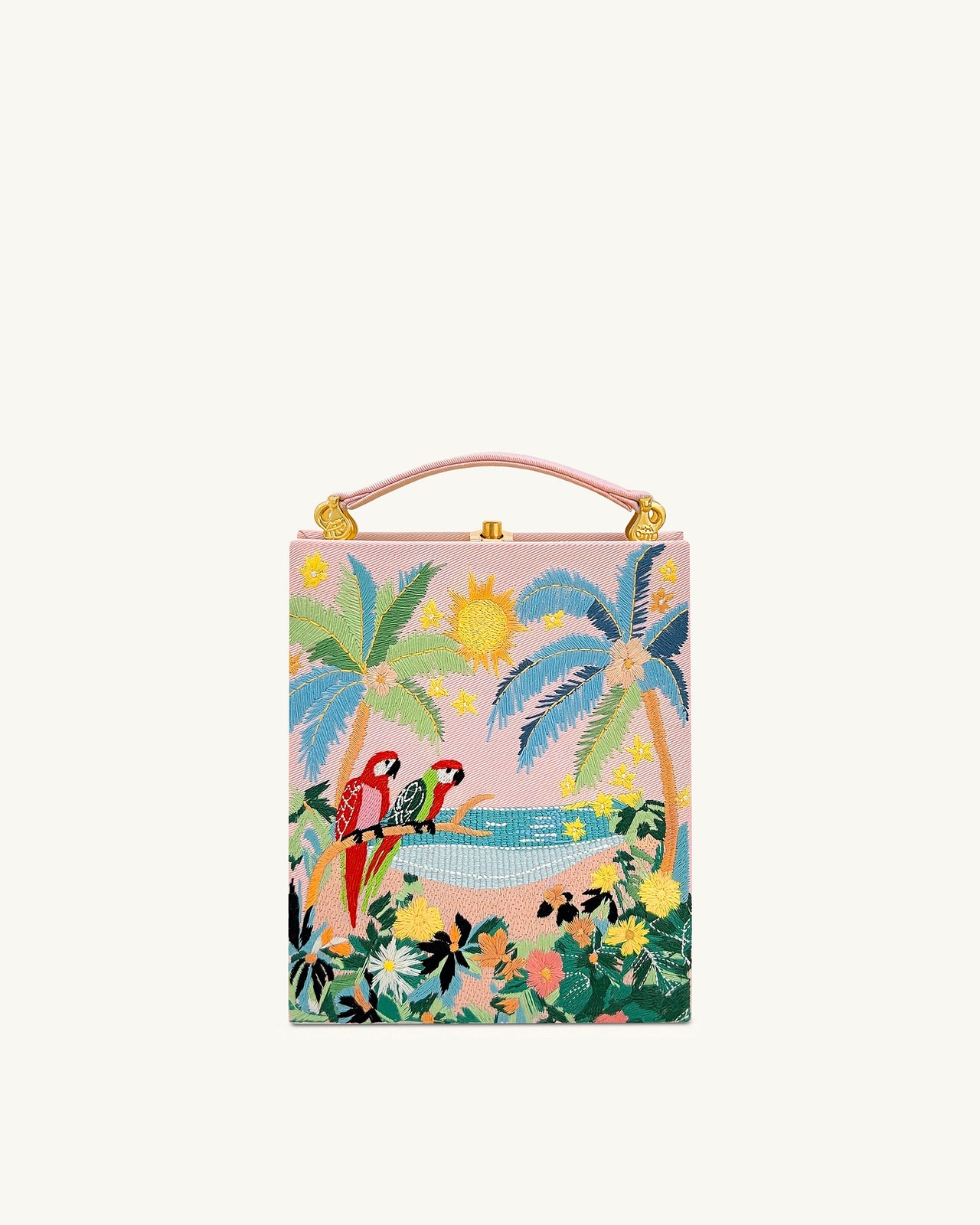 Sac Pochette Taya en forme de livre avec motif perroquet tropical – Rose