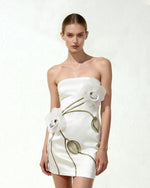 Robe bustier à appliqué orchidée - Blanc