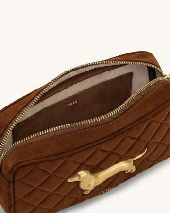 Riley Sac porté épaule matelassé teckel en faux daim - Marron caramel