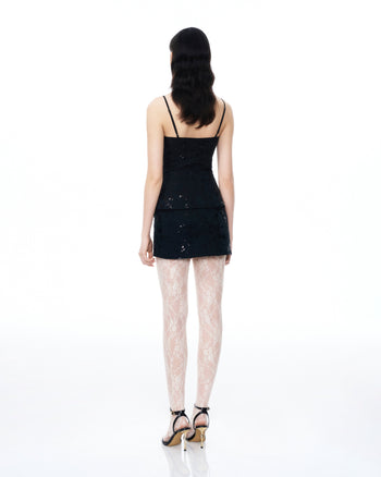 Tailleur mini Seilena à fleurs 3D et sequins – Noir