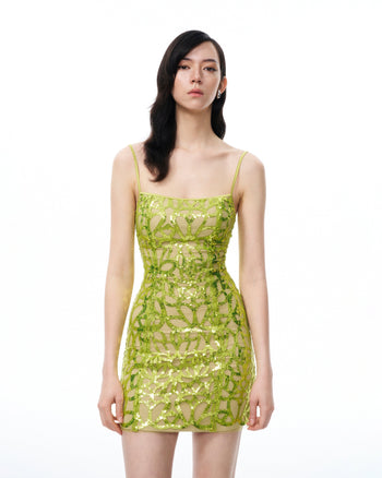 Robe courte à sequins Aurelia – Vert citron