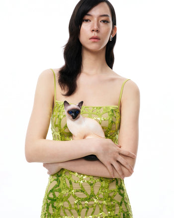Robe courte à sequins Aurelia – Vert citron