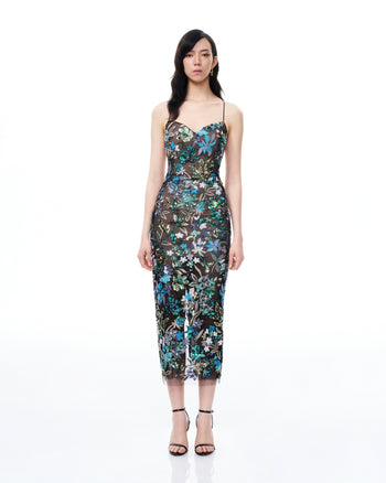 Robe à sequins floraux Isadora – Noir multicolore
