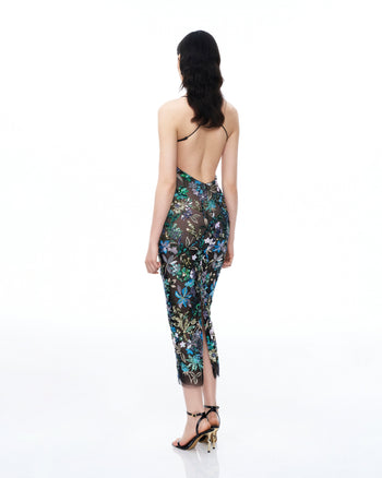 Robe à sequins floraux Isadora – Noir multicolore