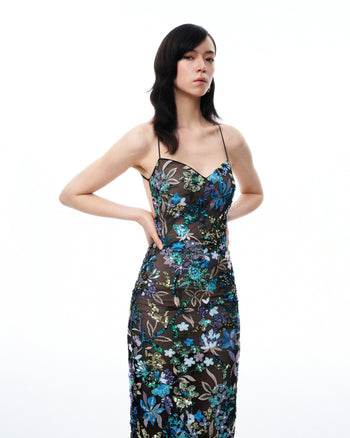 Robe à sequins floraux Isadora – Noir multicolore