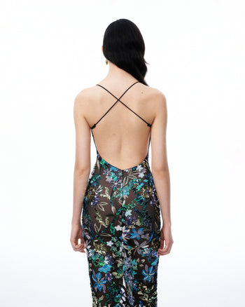 Robe à sequins floraux Isadora – Noir multicolore