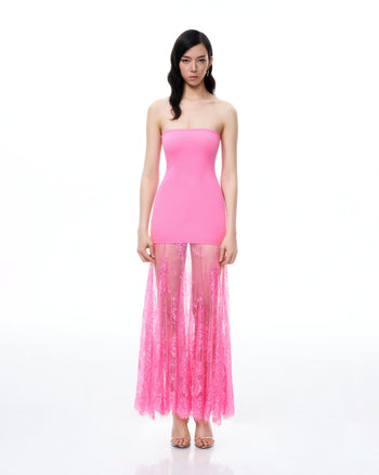 Robe en dentelle florale Evadne – Rose