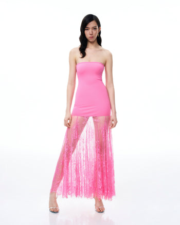 Robe en dentelle florale Evadne – Rose
