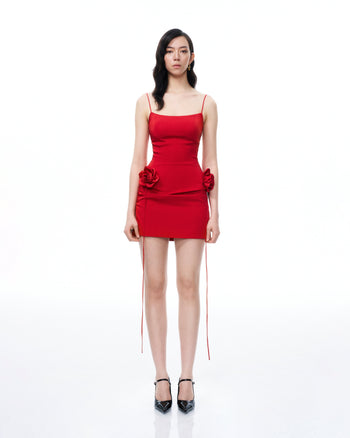 Robe mini Bellamy à fleurs 3D – Rouge