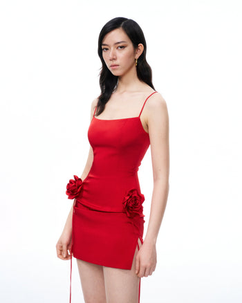 Robe mini Bellamy à fleurs 3D – Rouge