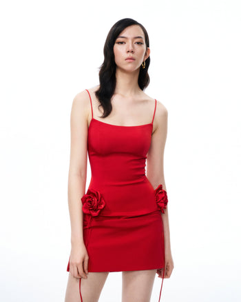 Robe mini Bellamy à fleurs 3D – Rouge