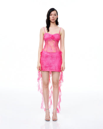 Robe mini en dentelle florale 3D Selene – Rose