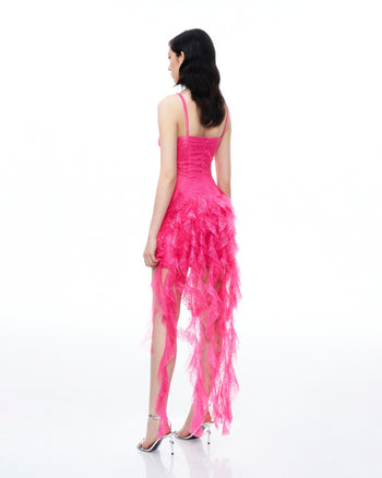 Robe mini en dentelle florale 3D Selene – Rose