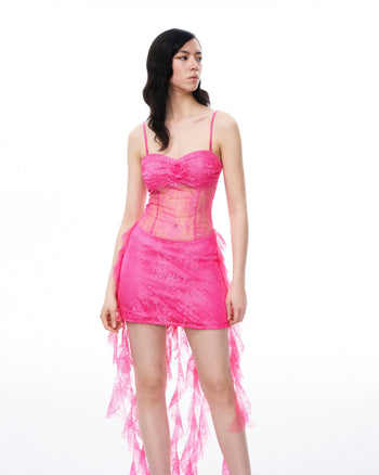 Robe mini en dentelle florale 3D Selene – Rose