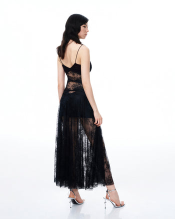 Robe en dentelle florale Indigo – Noire