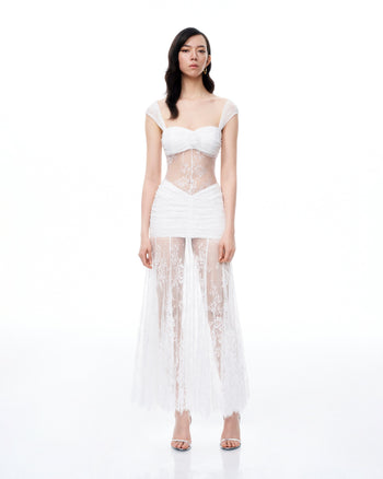 Robe en dentelle florale 3D Fiorentina – Blanche