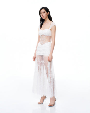 Robe en dentelle florale 3D Fiorentina – Blanche