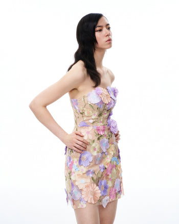 Robe courte brodée à fleurs Amelie – Multicolore pastel