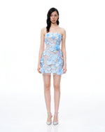 Robe courte brodée à fleurs Elowen – Bleu