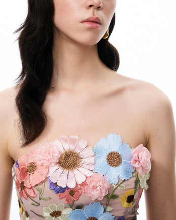 Robe courte brodée à fleurs Odalys – Multicolore pastel