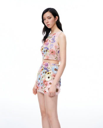 Ensemble robe brodée à fleurs 3D Valentino – Multicolore pastel