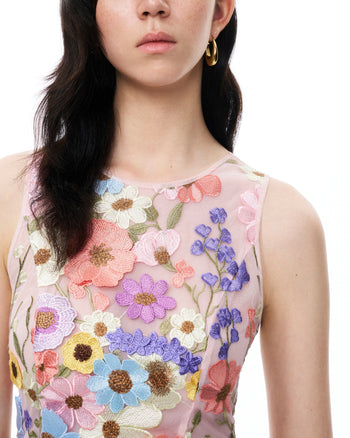 Ensemble robe brodée à fleurs 3D Valentino – Multicolore pastel