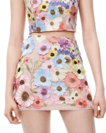 Ensemble robe brodée à fleurs 3D Valentino – Multicolore pastel