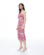 Robe longue dos nu brodée à fleurs Fiora – Rouge rosé