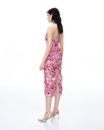 Robe longue dos nu brodée à fleurs Fiora – Rouge rosé