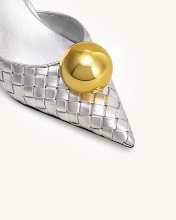 Sofia Mules à Talon Sphérique Tissé - Argent & Or