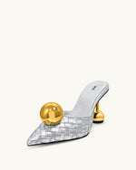 Sofia Mules à Talon Sphérique Tissé - Argent & Or